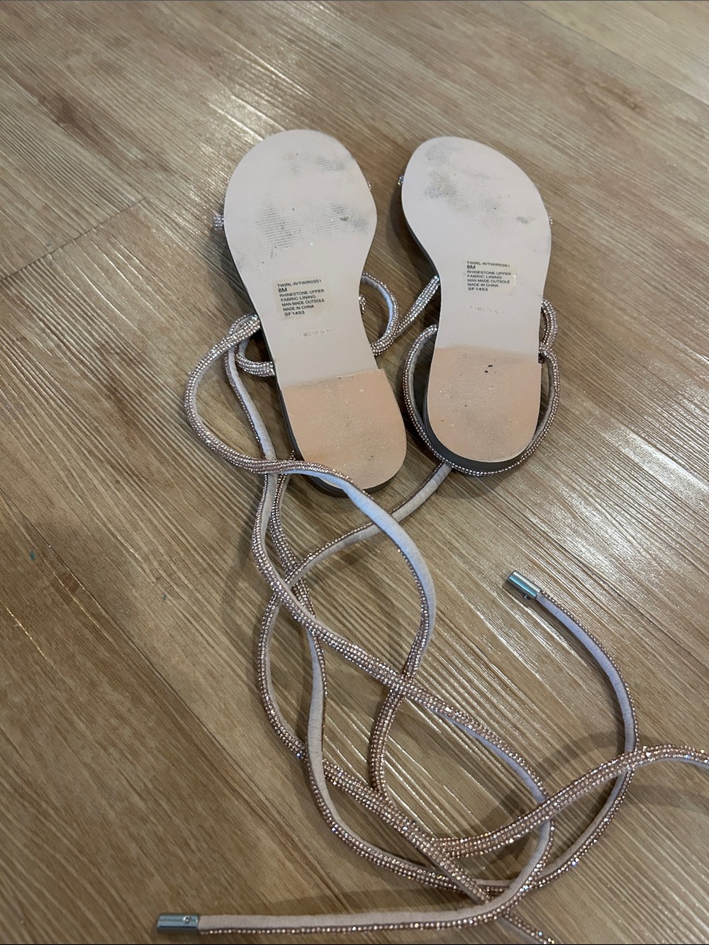 Steve Madden Nude Strappy Wrap Sandals with Rhinestone Laces - Picture 3 of 3